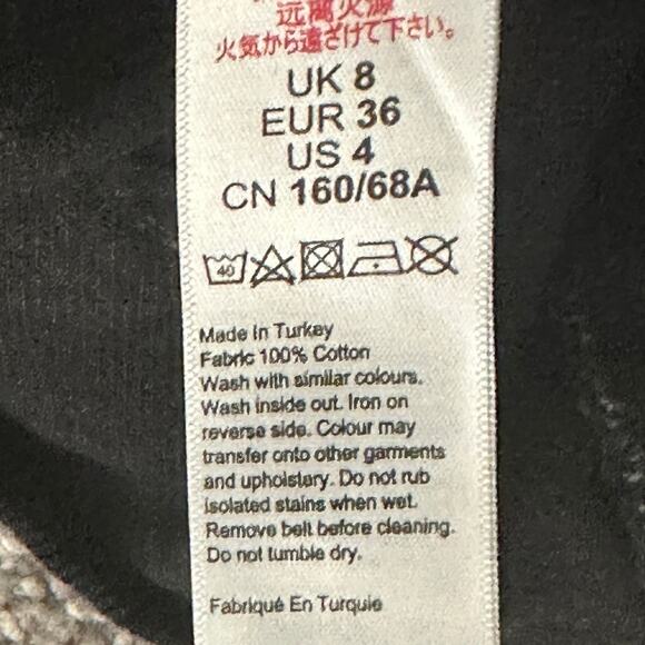 Topshop Mini Skirt Womens US 4 Black Jean Denim Belted Button Down Utility Goth - Picture 4 of 4